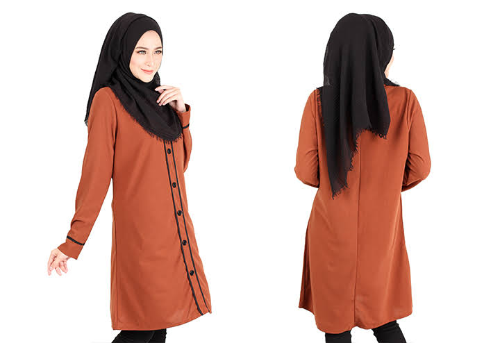 QA-417 Button Muslimah Long Top Brown