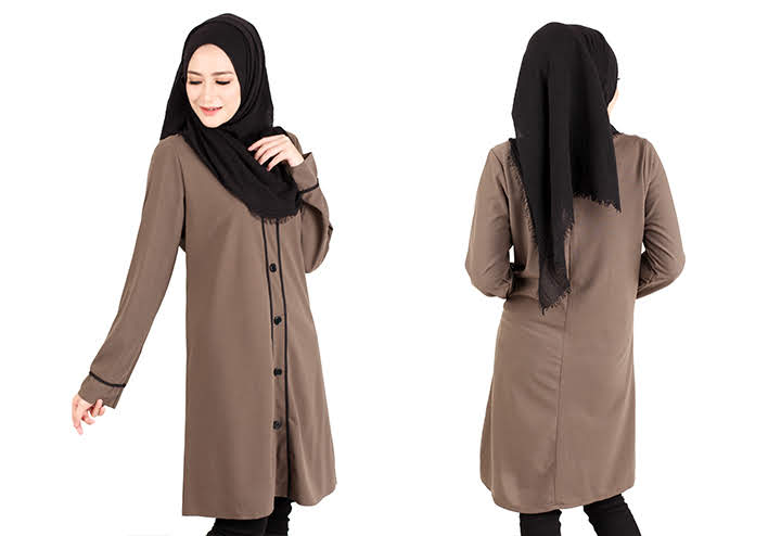 QA-417 Button Muslimah Long Top Coffee