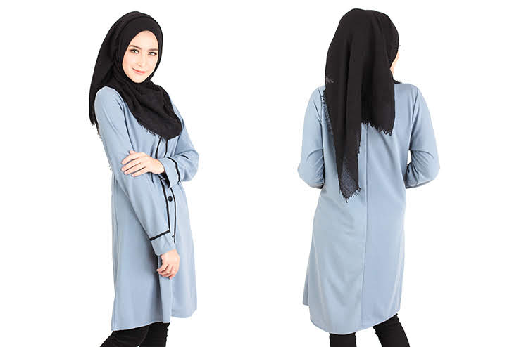 QA-417 Button Muslimah Long Top Dust Blue