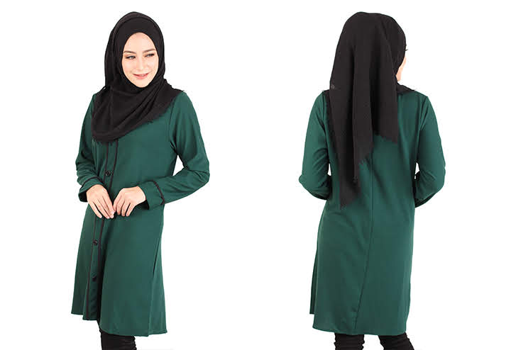 QA-417 Button Muslimah Long Top Green