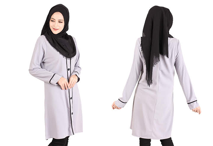 QA-417 Button Muslimah Long Top Grey