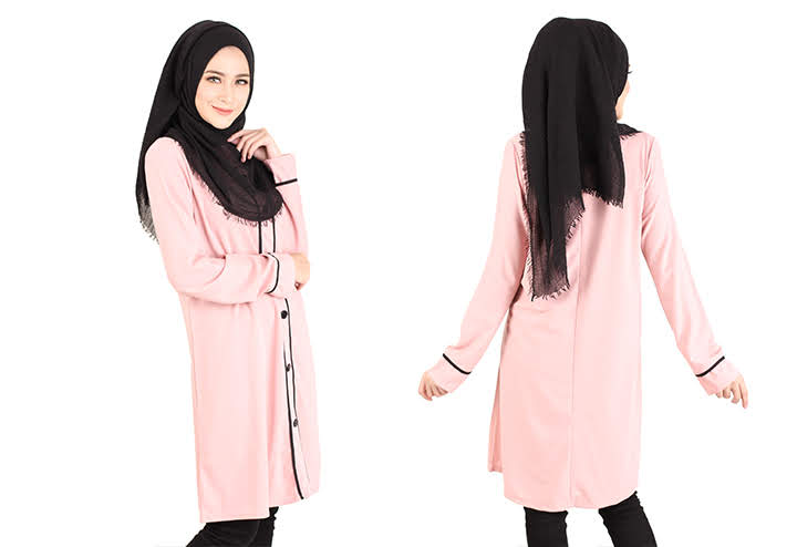 QA-417 Button Muslimah Long Top Pink