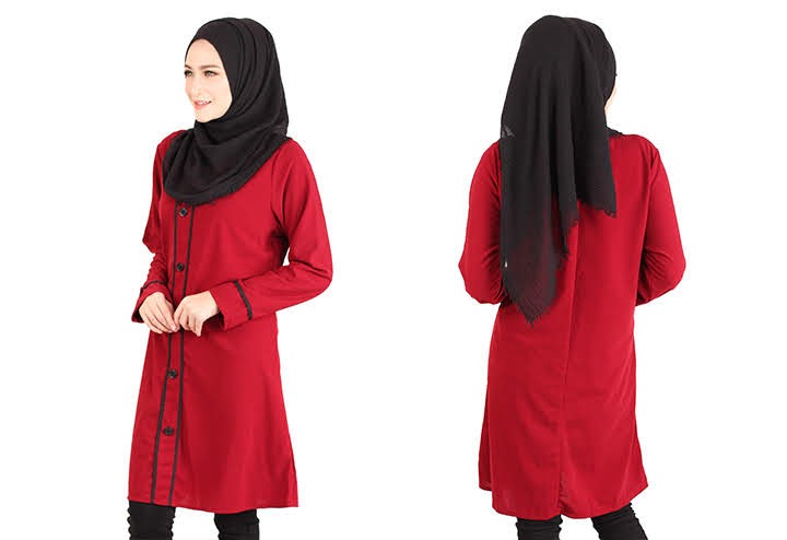 QA-417 Button Muslimah Long Top Red