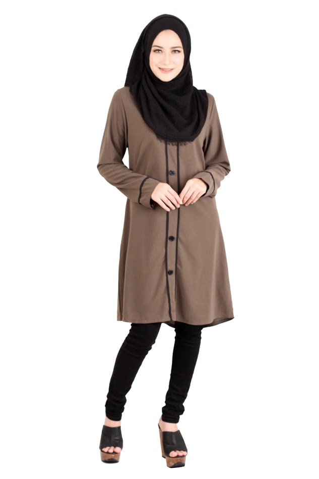 QA-417 Button Muslimah Long Top Coffee