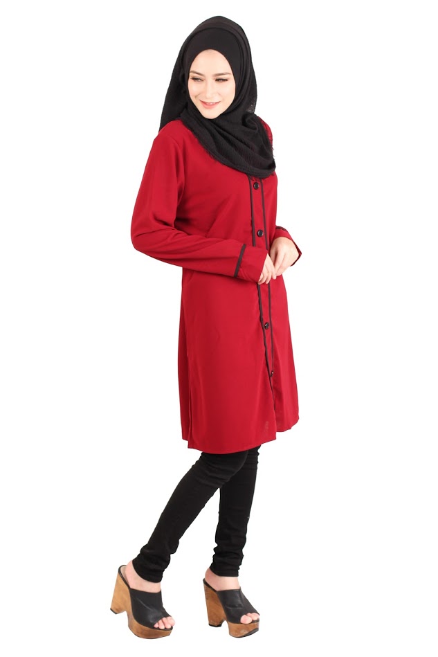 QA-417 Button Muslimah Long Top Red