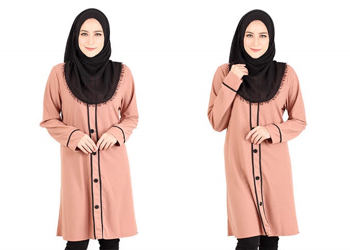 QA-417 Button Muslimah Long Top Beige