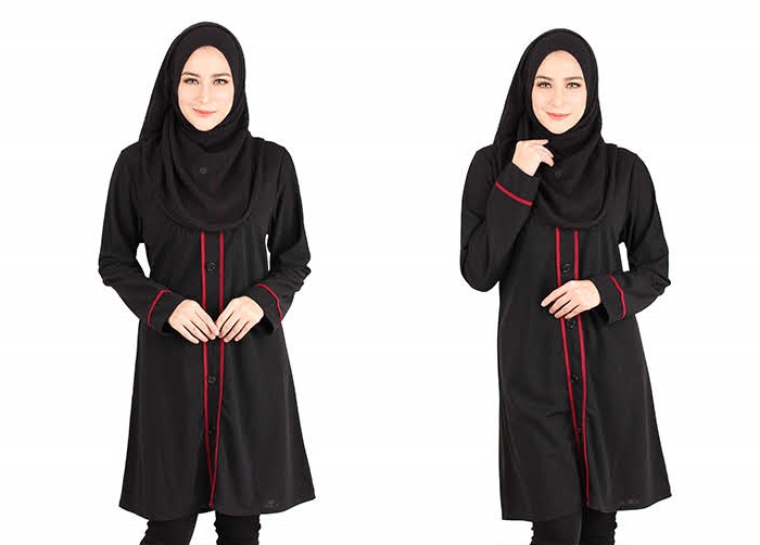 QA-417 Button Muslimah Long Top Black