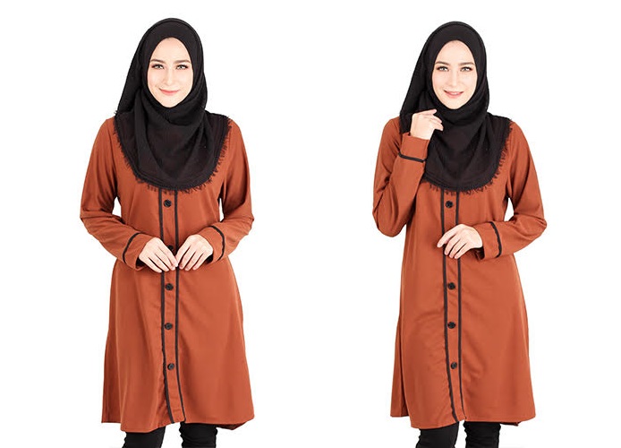 QA-417 Button Muslimah Long Top Brown