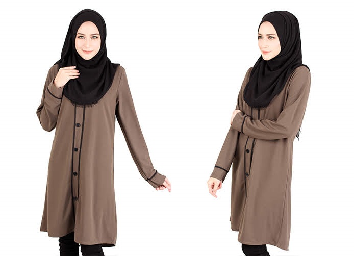 QA-417 Button Muslimah Long Top Coffee