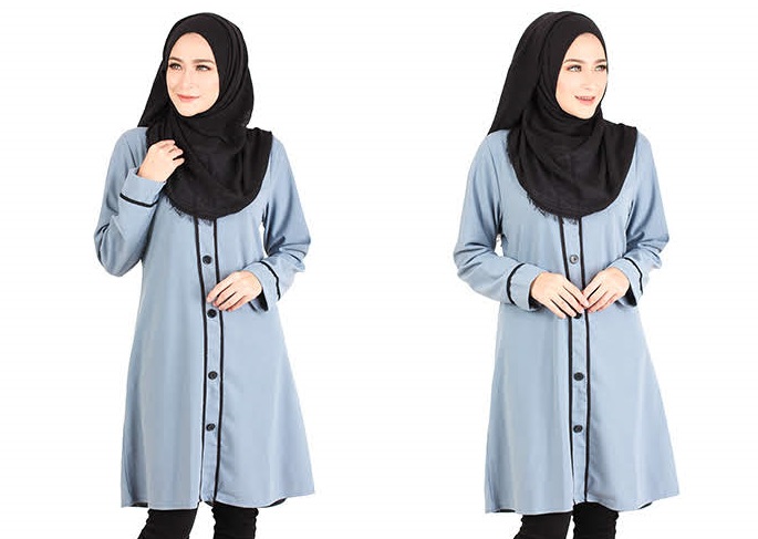 QA-417 Button Muslimah Long Top Dust Blue