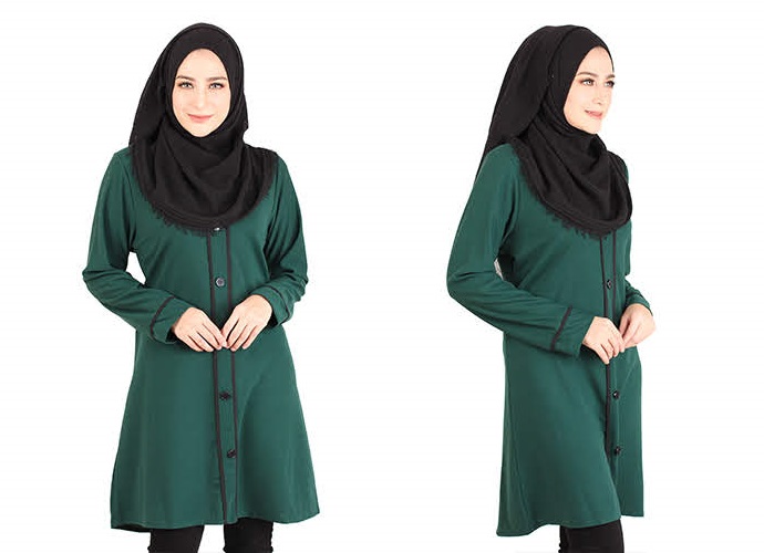 QA-417 Button Muslimah Long Top Green