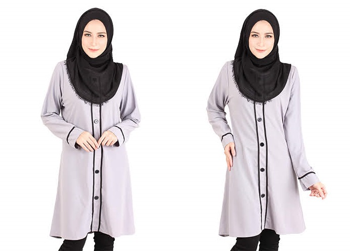 QA-417 Button Muslimah Long Top Grey