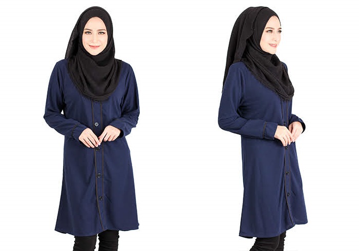 QA-417 Button Muslimah Long Top Navy Blue