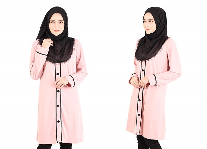 QA-417 Button Muslimah Long Top Pink