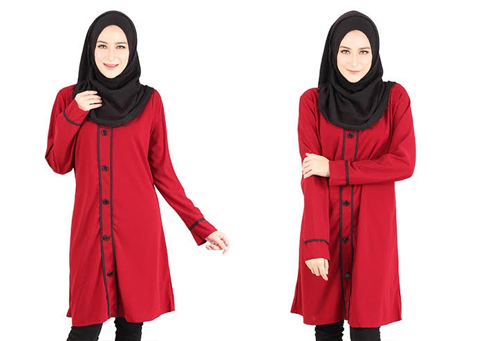 QA-417 Button Muslimah Long Top Red