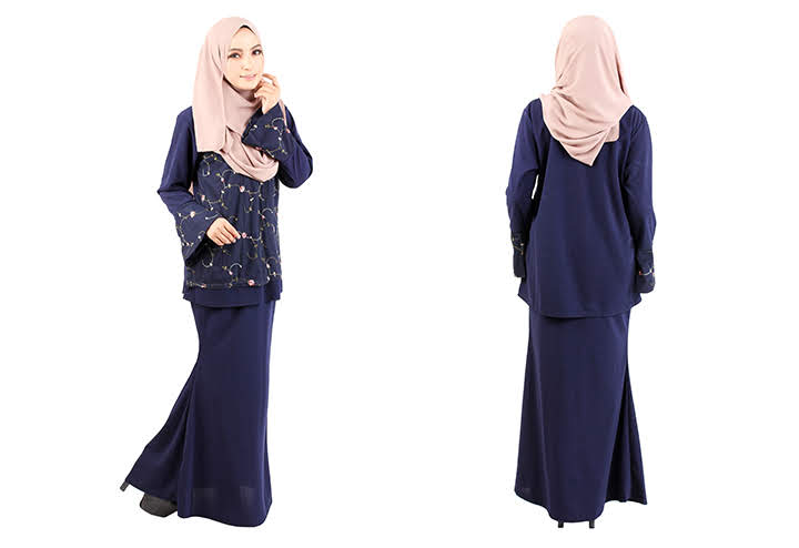 QA-418 Modern Lace Baju Kurung Navy Blue