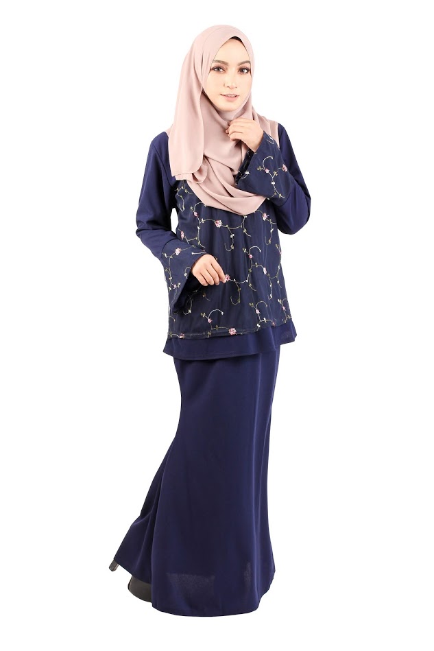 QA-418 Modern Lace Baju Kurung Navy Blue