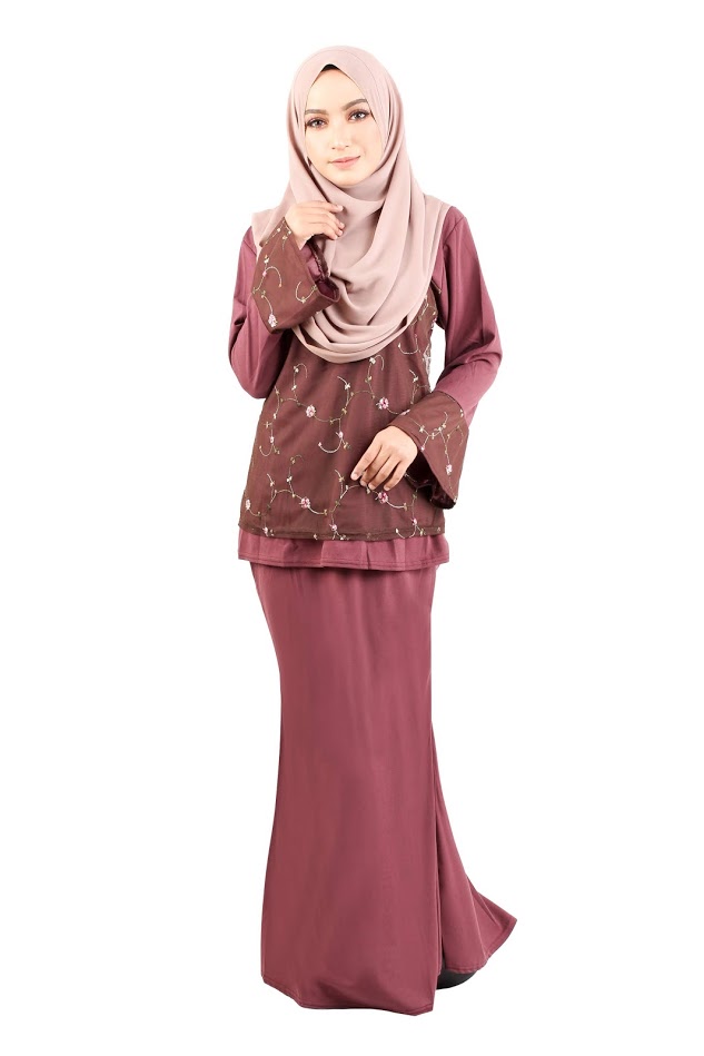 QA-418 Modern Lace Baju Kurung Dust Purple