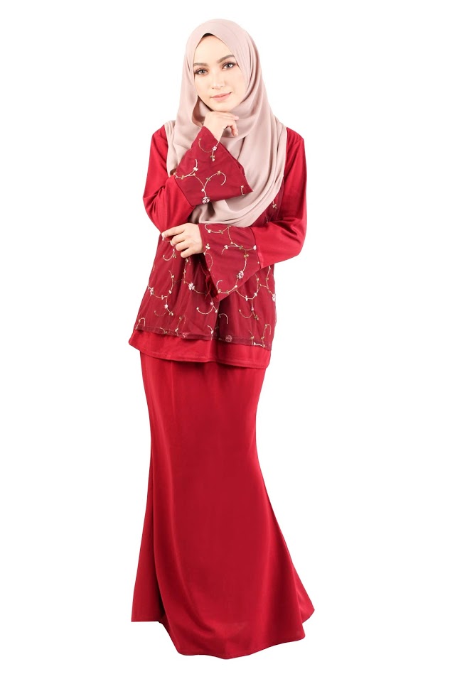 QA-418 Modern Lace Baju Kurung Red