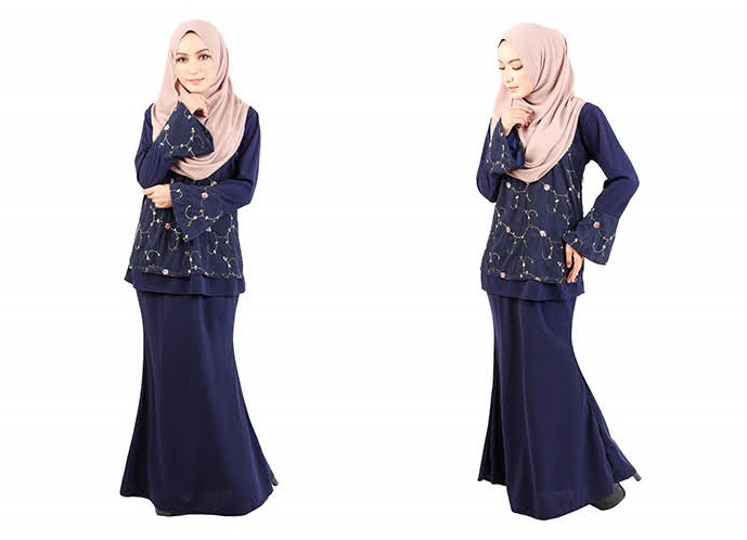 QA-418 Modern Lace Baju Kurung Navy Blue