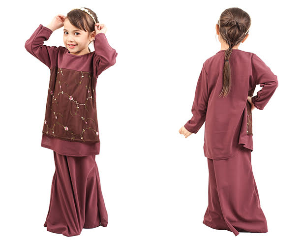 QA-419 Kids Modern Lace Baju Kurung Dust Purple