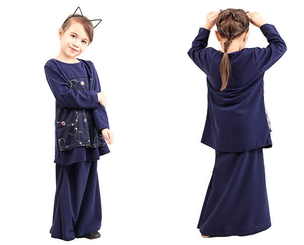 QA-419 Kids Modern Lace Baju Kurung Navy Blue