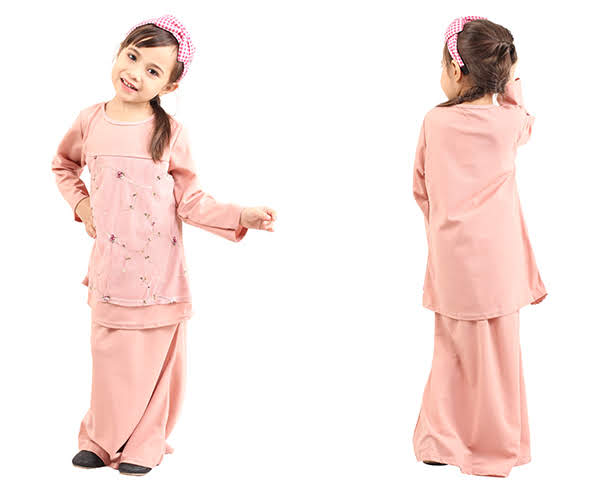 QA-419 Kids Modern Lace Baju Kurung Pink