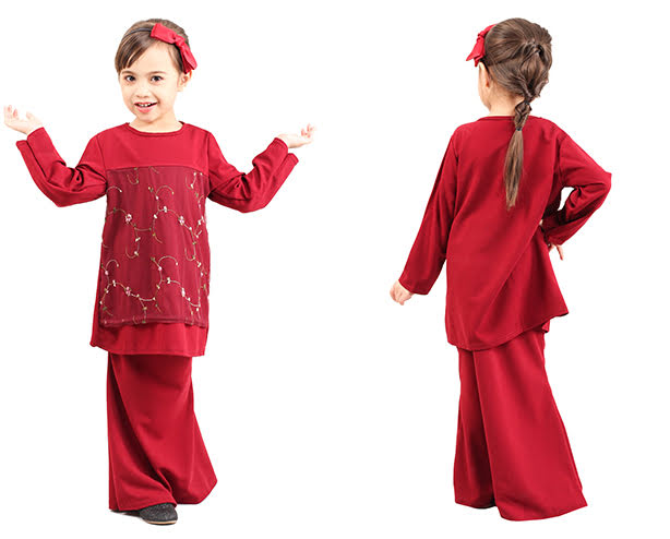 QA-419 Kids Modern Lace Baju Kurung Red