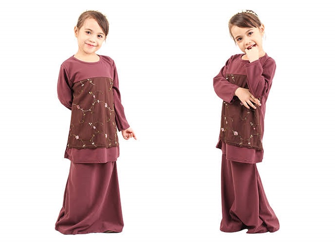 QA-419 Kids Modern Lace Baju Kurung Dust Purple