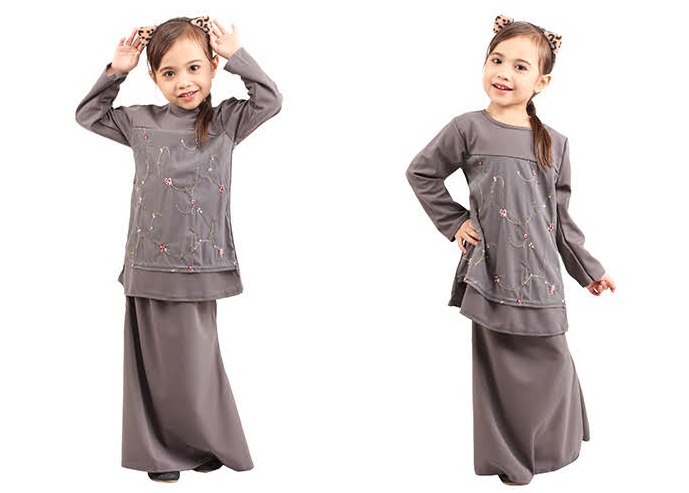 QA-419 Kids Modern Lace Baju Kurung Grey