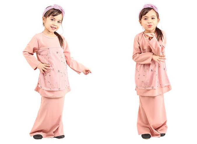 QA-419 Kids Modern Lace Baju Kurung Pink