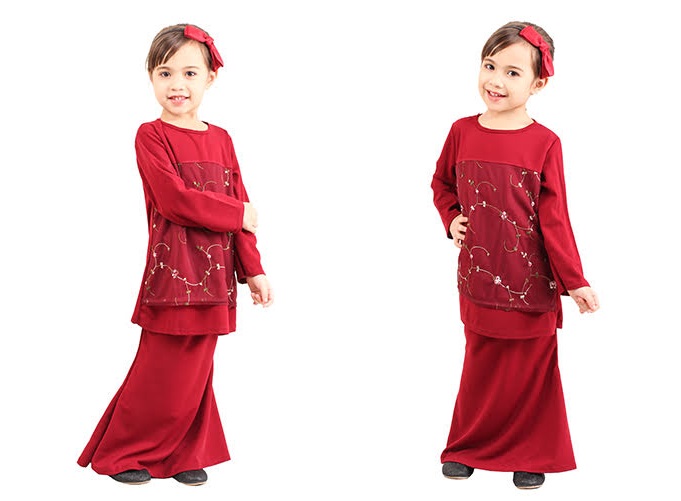 QA-419 Kids Modern Lace Baju Kurung Red