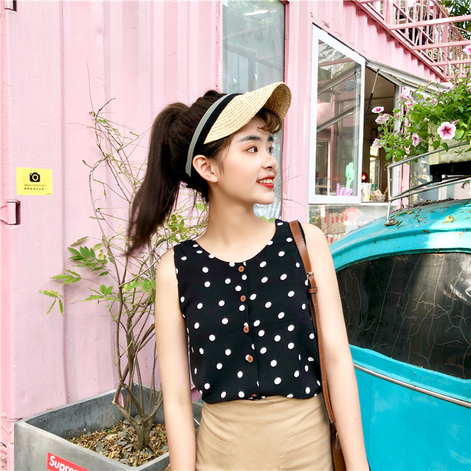 VW12279 Sweet Polka Dot Top Black