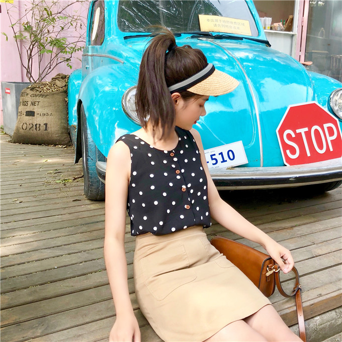 VW12279 Sweet Polka Dot Top Black