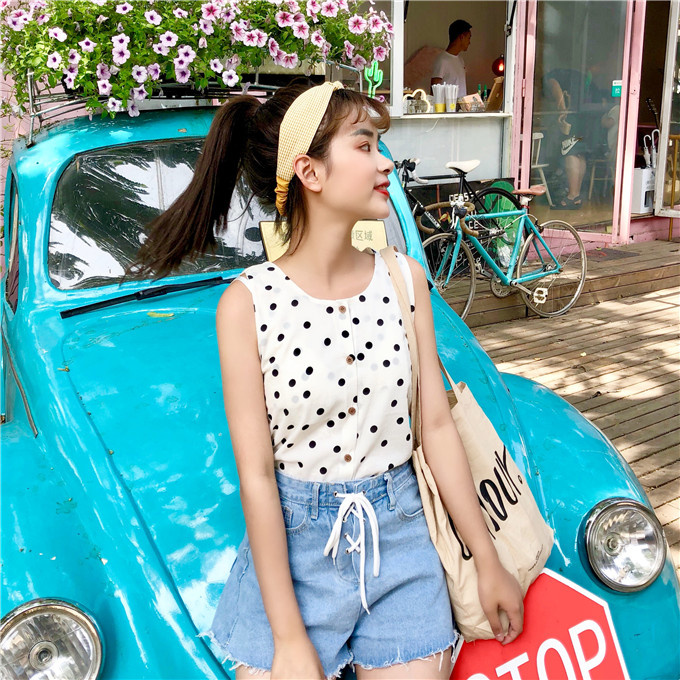 VW12279 Sweet Polka Dot Top White