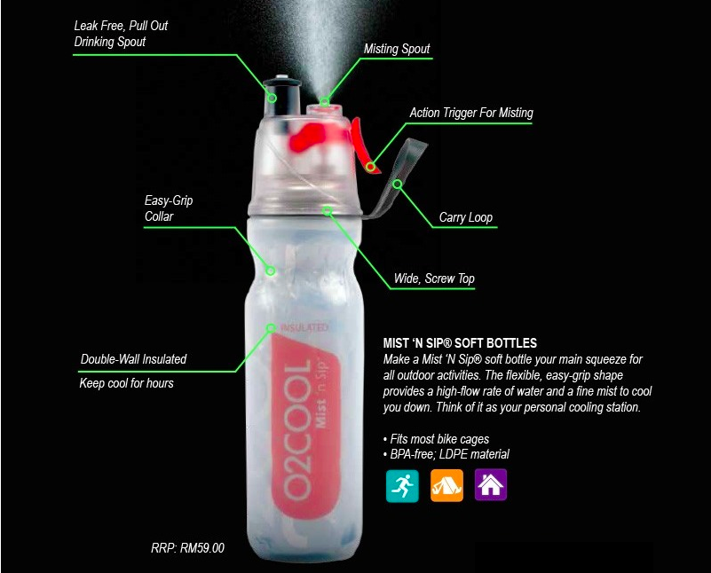 SB-205 O2Cool Mist 'N Sip Sp Sport Water Bottle Red