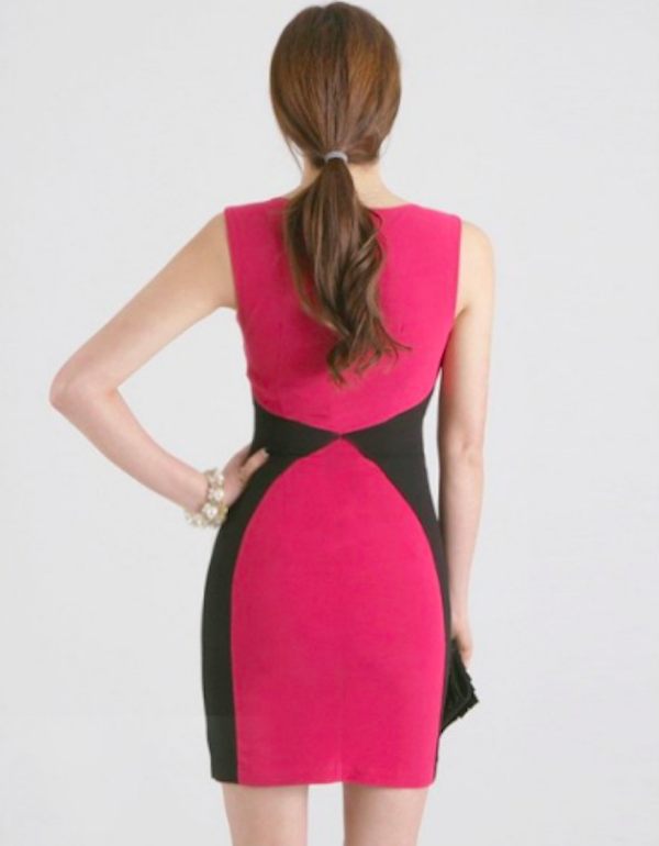 WD21525 Plunge Bodycon Dress Pink