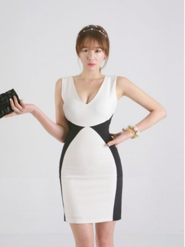 WD21525 Plunge Bodycon Dress White