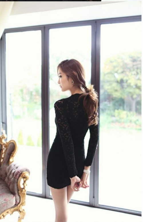 WD21527 Korea Lace Dress Black