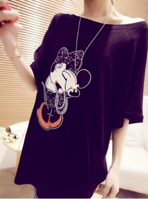 WT21529 Cute Minnie Loose Top Black