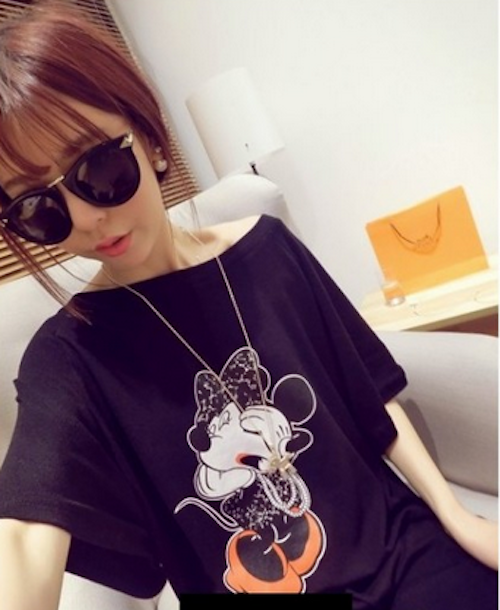 WT21529 Cute Minnie Loose Top Black