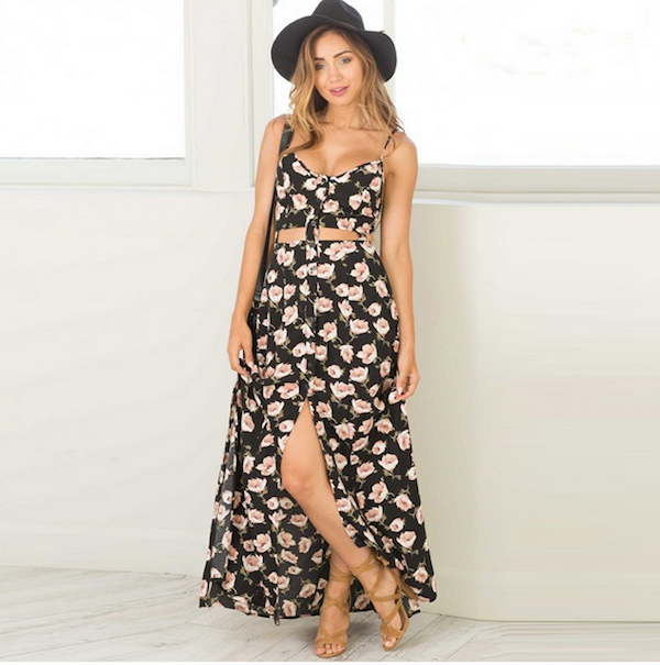 WD21533 Cut Out Floral Dress As Picture