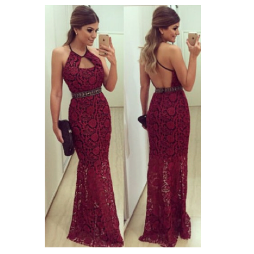 WD21536 Sexy Lace Maxi Dress Maroon