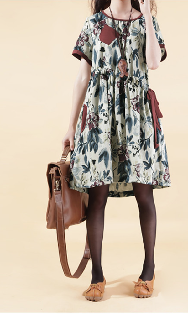 WD5860 Fashion Floral Dress Brown