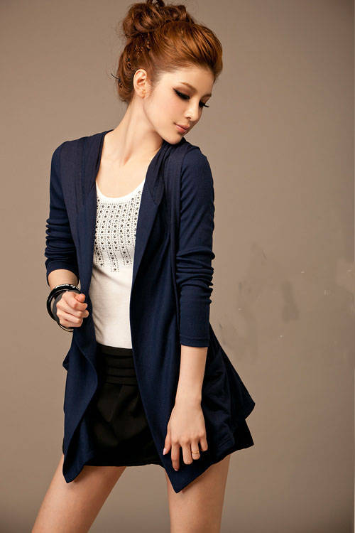 WJ7608 Women Casual Hooded Jacket Blue