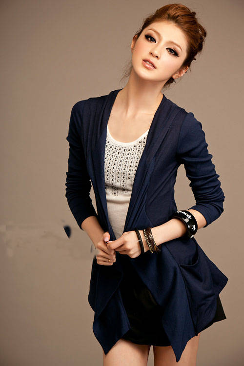 WJ7608 Women Casual Hooded Jacket Blue