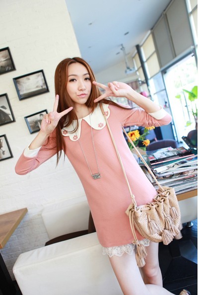 WD7609 Korea Lovely Dress Pink