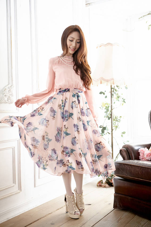 WD7610 Lovely Floral Dress Pink