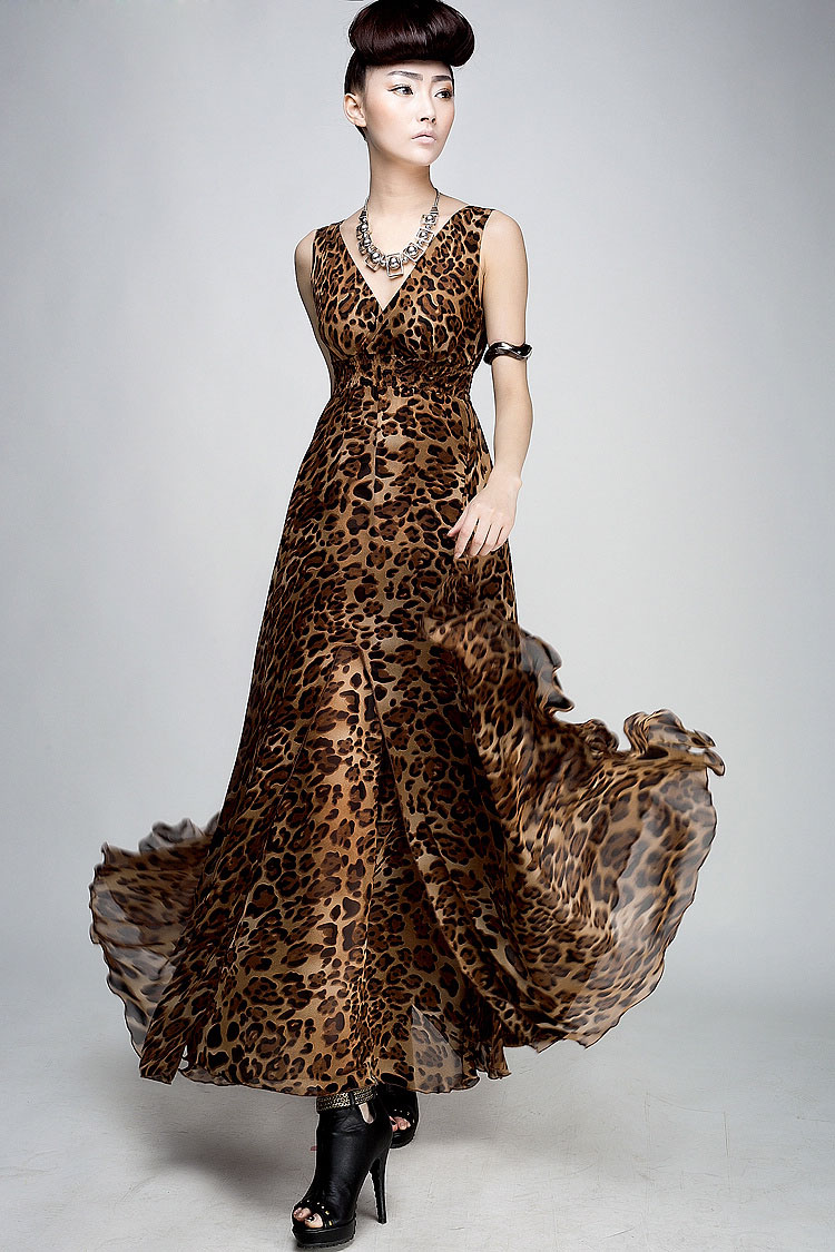 WD7613 Stylish Women Ruffle Dress Leopard