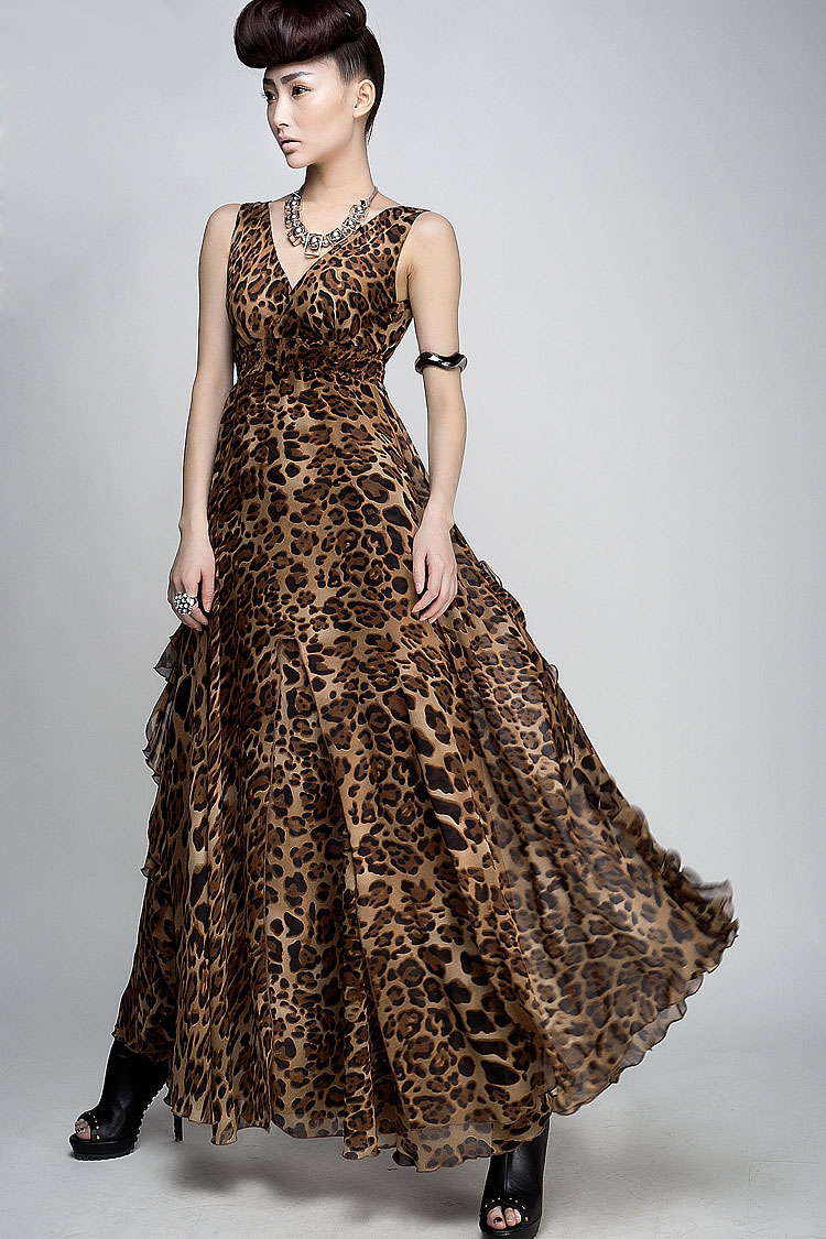 WD7613 Stylish Women Ruffle Dress Leopard